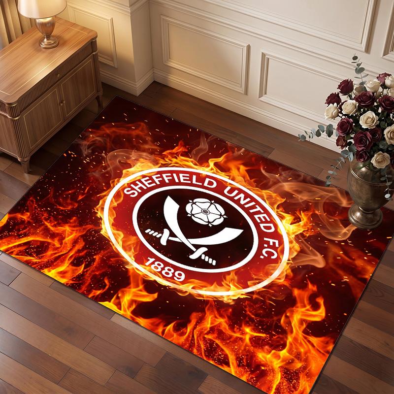Sheffield United Football Print Crystal Velvet Rug, Comfortable Water Absorbent Non Slip Indoor Floor Carpet