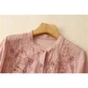 Literary Floral Embroidery Women O Neck Linen Long Shirts Loose Summer Blouses Sum Protection Casual