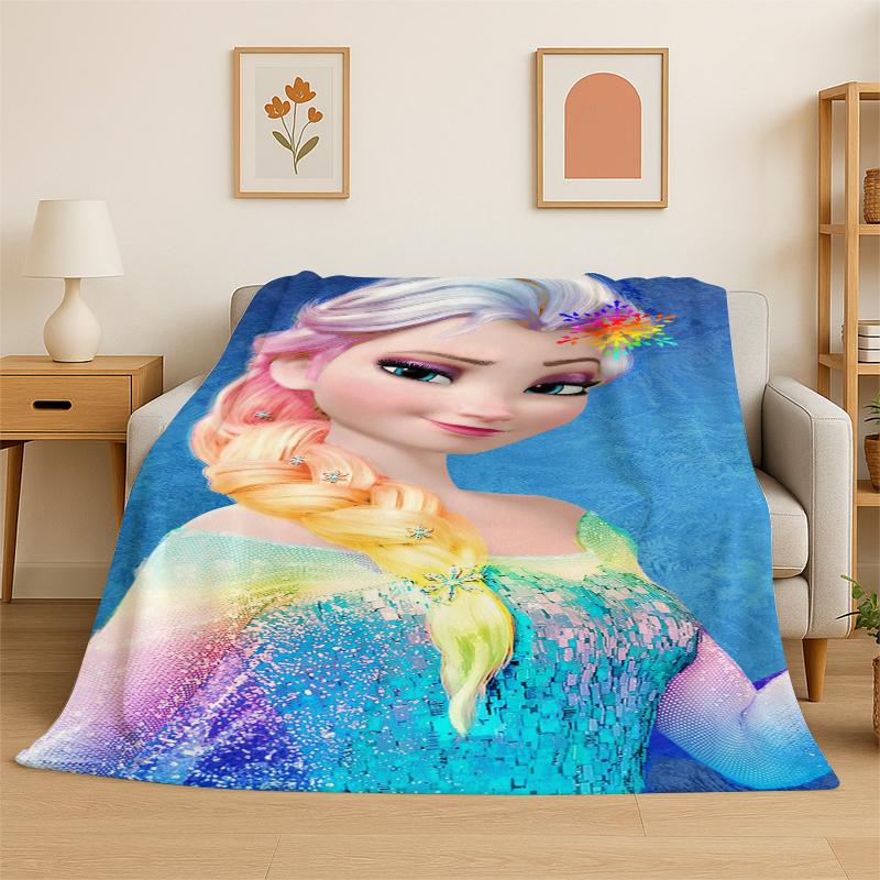 Cartoon Frozen Elsa Anna Princess Girl Flannel Blanket Soft Warm Throw Blanket for Bedroom Living Room Bed Travel Picnic Kid