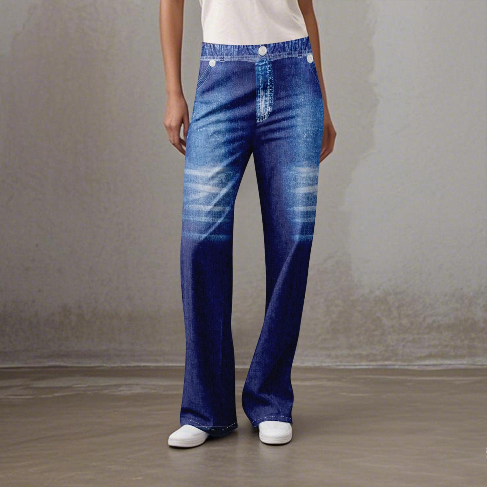 Women s Casual Sports Pants Sweatpant Jeans Print Denim Pants XXL