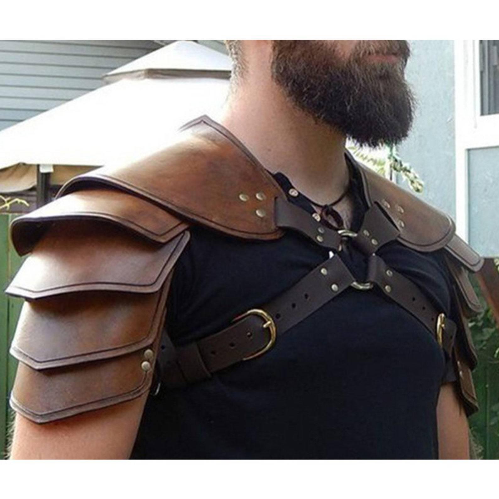 Retro Medieval Viking Leather Pauldrons Costume Armor for Cosplay and Photography коричневый