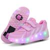 Kids Glowing Sneakers Rubbing Shoes Charging and Disassembling Tow Wheels Slide Shoes LED Kids Glowing Sneakers