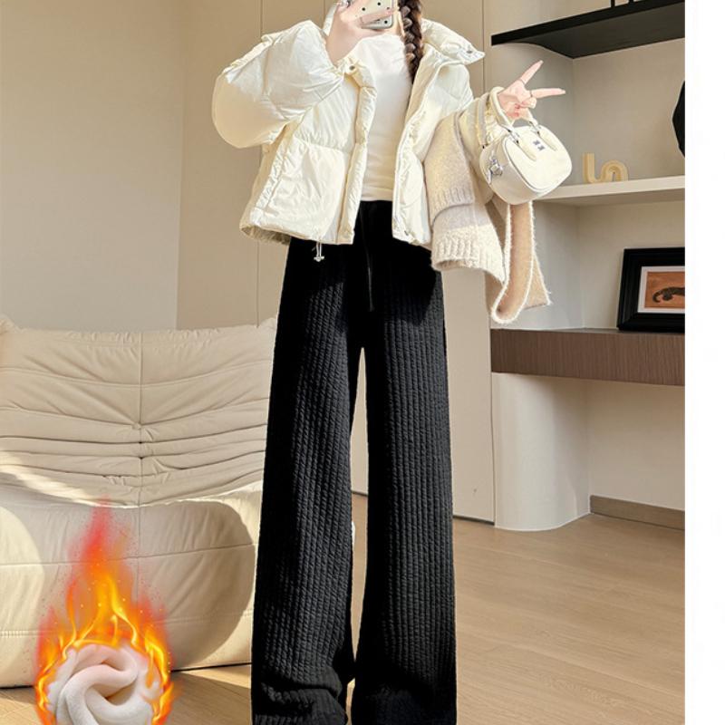 White Cotton Cotton Pants for Women Wearing Autumn and Winter New Loose Straight-leg Sweatpants Thickened Casual Wide-leg Pants Plus Velvet Pants