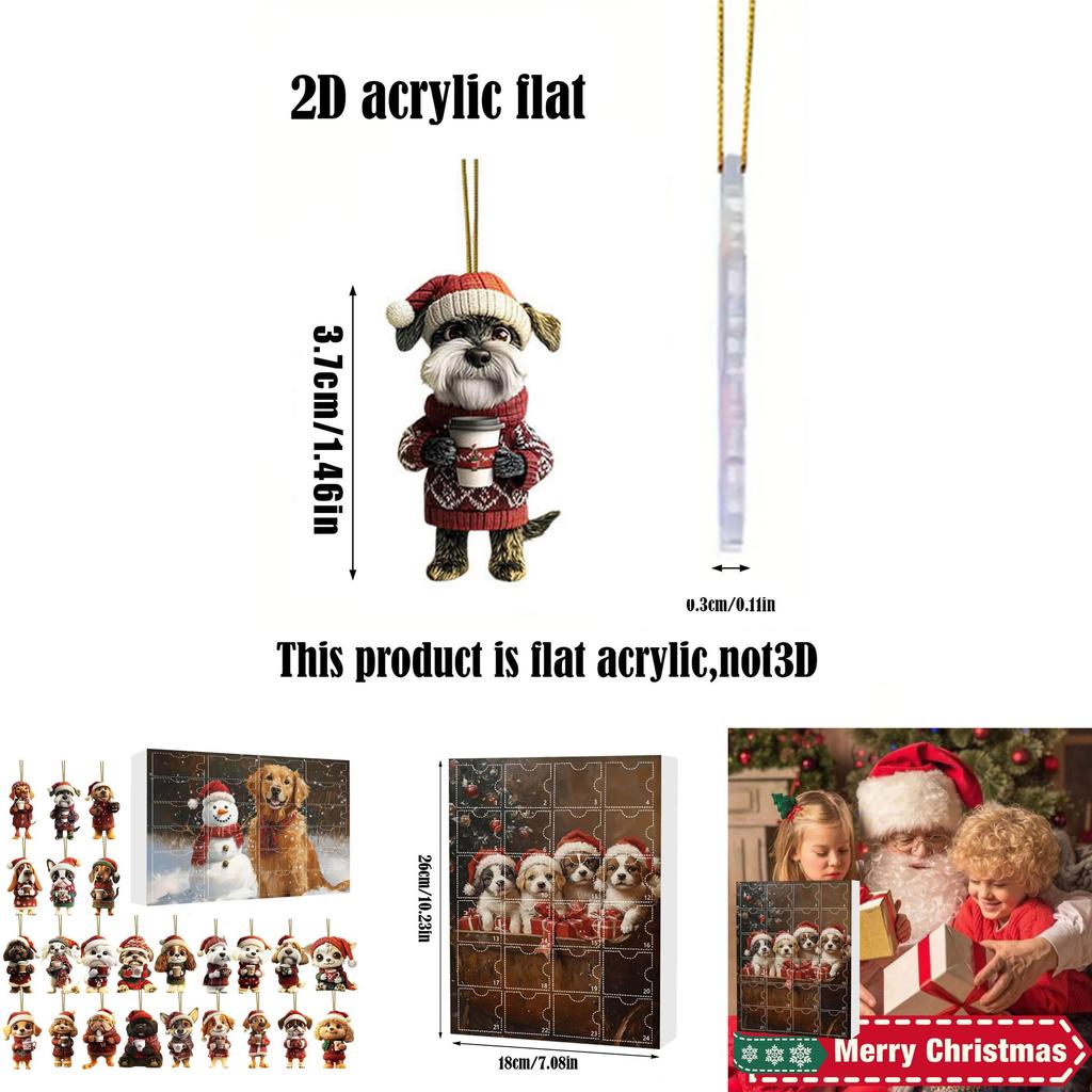 Christmas Pet Dog Advent Calendar Acrylic Hanging Ornaments For Holiday Decor And Gifts