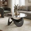 Coffee Table Sintered Stone Top Adjustable Foot Pads Modern Centre Table for Living Room Brown and Black