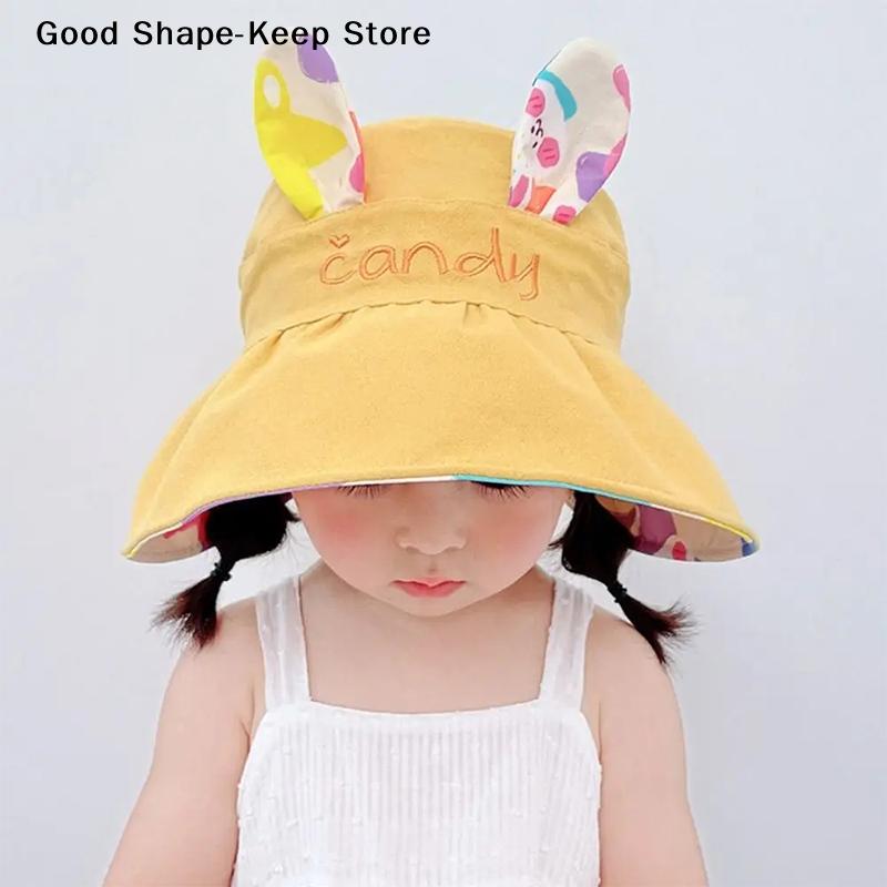 Large Eaves Double-sided Empty Top Hat Children's Sunscreen Hat Summer Boys Girls Cute Rabbit Sun Shade Hat