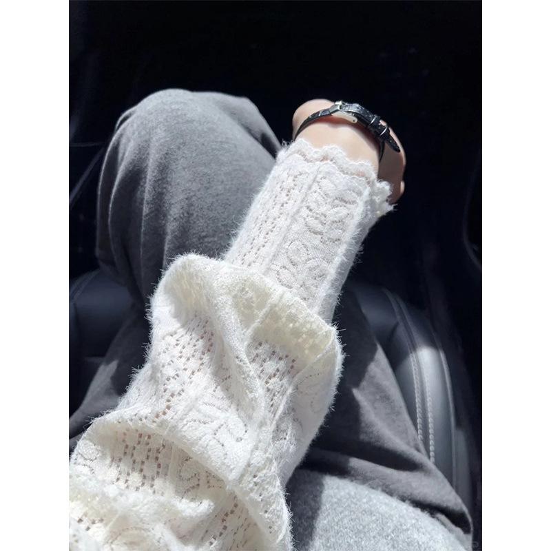 Spring semi-turtleneck chic lace inner with long-sleeved women's top retro niche cream apricot bottoming shirt