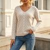 Women's V-Neck Loose Fit Knit Top with Hollow Out Design, Long Sleeve Casual Sweater