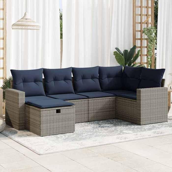 VidaXL Garden Lounge Set 6 Pcs with Grey Cushions Wicker 3325387
