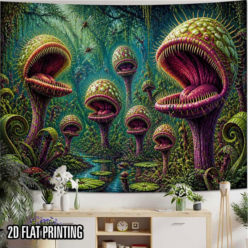 2D Flat - 2D Flat - 2D Flat Print 1pc Tapestry Fantasy Venus Flytrap Jungle Tapestry, Mystical Rainforest Art Decor Polyester Fabric Suitable for Home