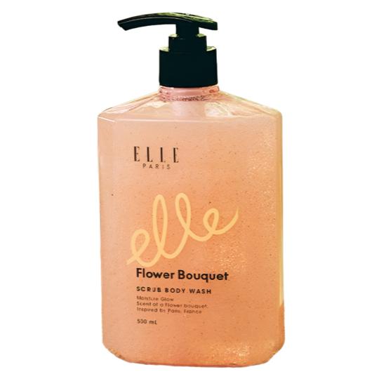ELLE PARIS Flower Bouquet Scrub Body Wash Exfoliating Shower Gel Moisturizing Body Cleanser 500ml