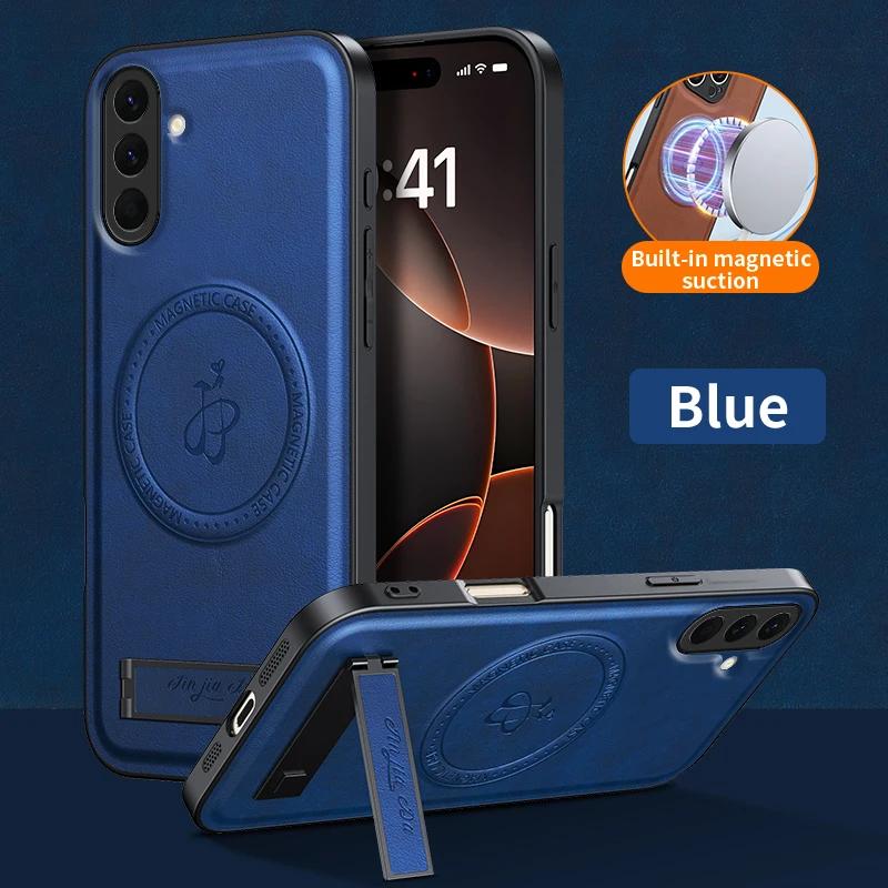 Wireless Charging Magnetic Case for Samsung Galaxy A56 A36 A26 A16 5G A55 A35 Protective Cover PU Leather Hard Back Shell Coque