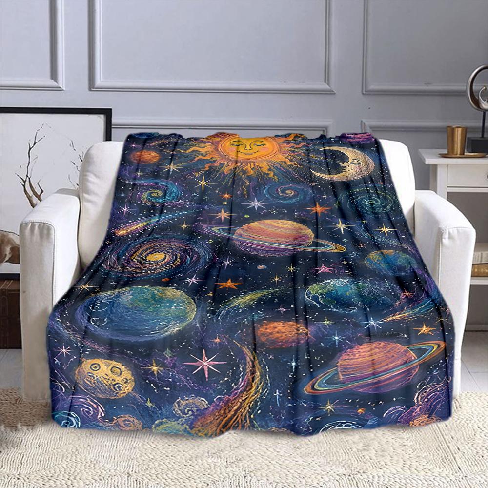 Colorful Cosmic Space Planets Design Patterned flannel blanket perfect for the bedroom living room, sofa, or a little nap