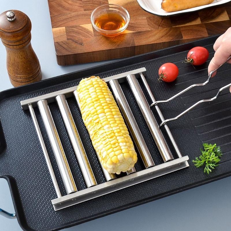 Hot Dog Roller BBQ Hot Dog Grillers Stainless Steel Sausage Roller Rack with Comfort Handle Barbecue Hot Dog Rack