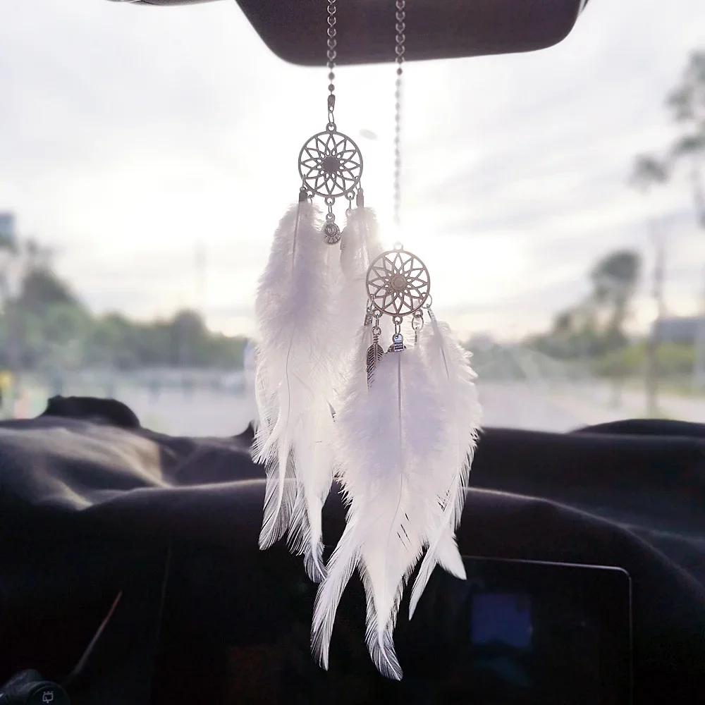 Feather Mirror Car Pendant for Girls Lucky Ornament Hanging Charm Home Decor Car Interior Accessories