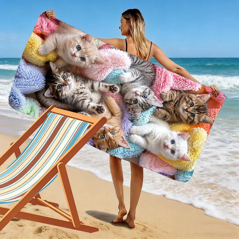 Telo da Spiaggia con Stampa di Gatti Carini, Grande Morbido Asciugatura Rapida per Spiaggia Campeggio Nuoto