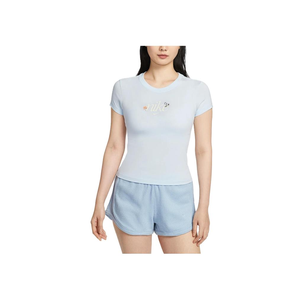 Nike Sportswear Chillknit Fashion Casual Simple Versatile Short Sleeve Regular T-Shirt Women Tops Purple Blue HF9723-423