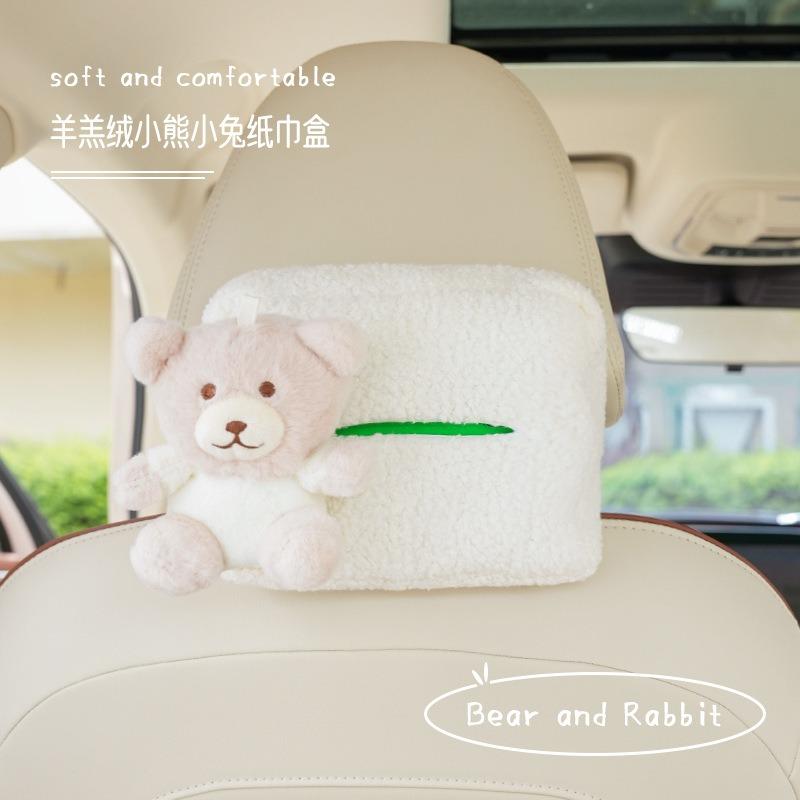 Cute Creative Lamb Wool Car Backseat Tissue Box Holder Multi Functional Car Interior Decoration
