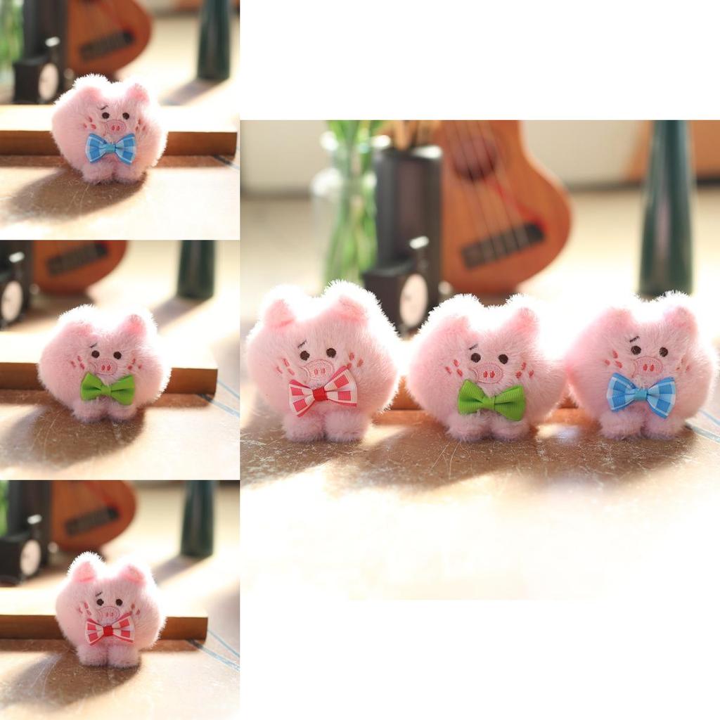 Plush Stuffed Animal Toy Super Soft Short Plush Bow Tie Keychain Backpack Charm Cute Pig Design For Kids Girls Gifts