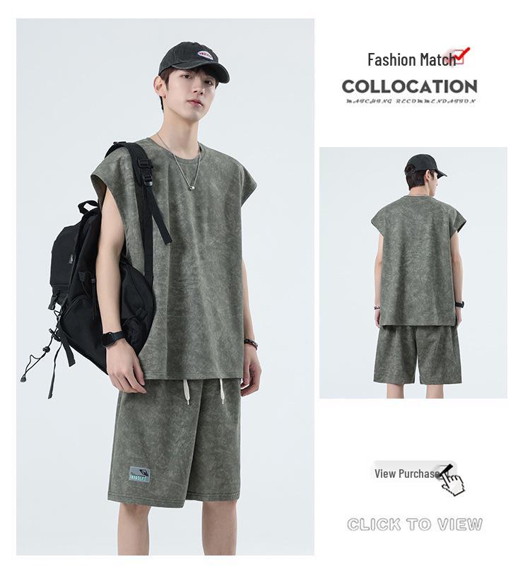 2025 Herren Übergröße Batik 2-teiliges Set: Sommerweste & Shorts Freizeitanzug