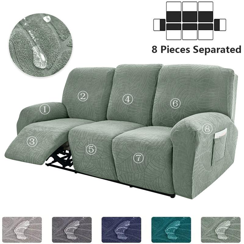1/2/3 Seater Recliner Sofa Covers Leaves Jacquard Couch Slipcovers Elastic Water Repellent Armchair Covers for Living Room Hotel