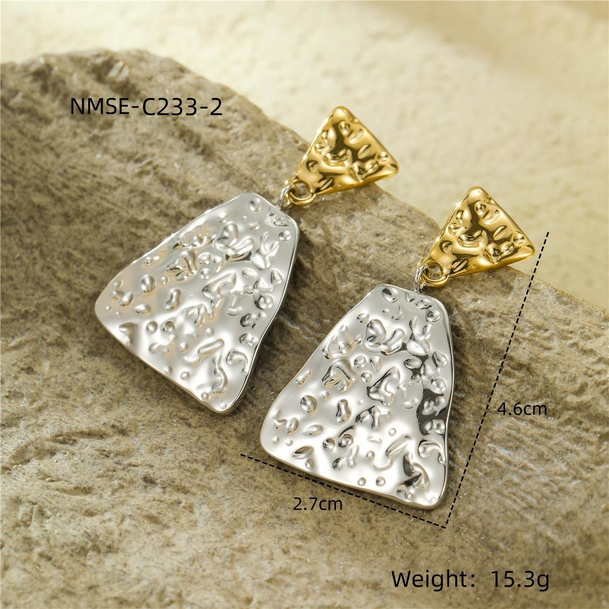 GEMCHIC Women s French Retro Two-Tone Stainless Steel Hammered Geometric Dangle Earrings 18K Gold Plated