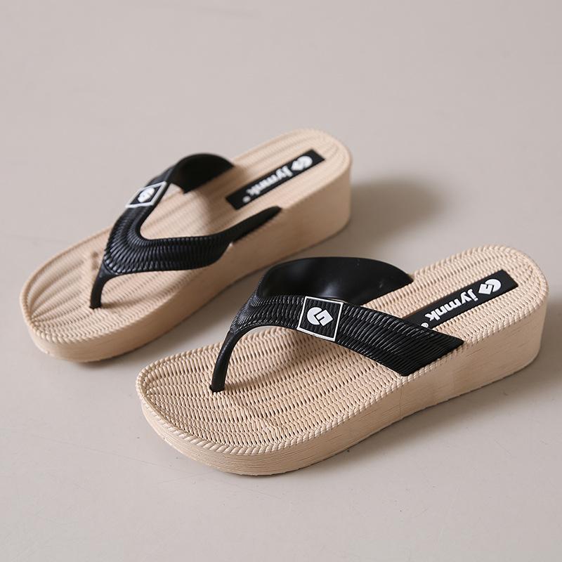 

Летние шлепанцы женские износостойкие толстая подошва средний каблук танкетка уличная шина для стопы пляжные сандалии 39 [one size smaller] чёрный