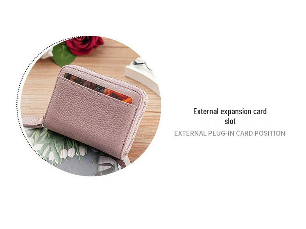 Women's Genuine Leather Zipper Card Holder - Anti-Demagnetization Multi-Slot Accordion Style