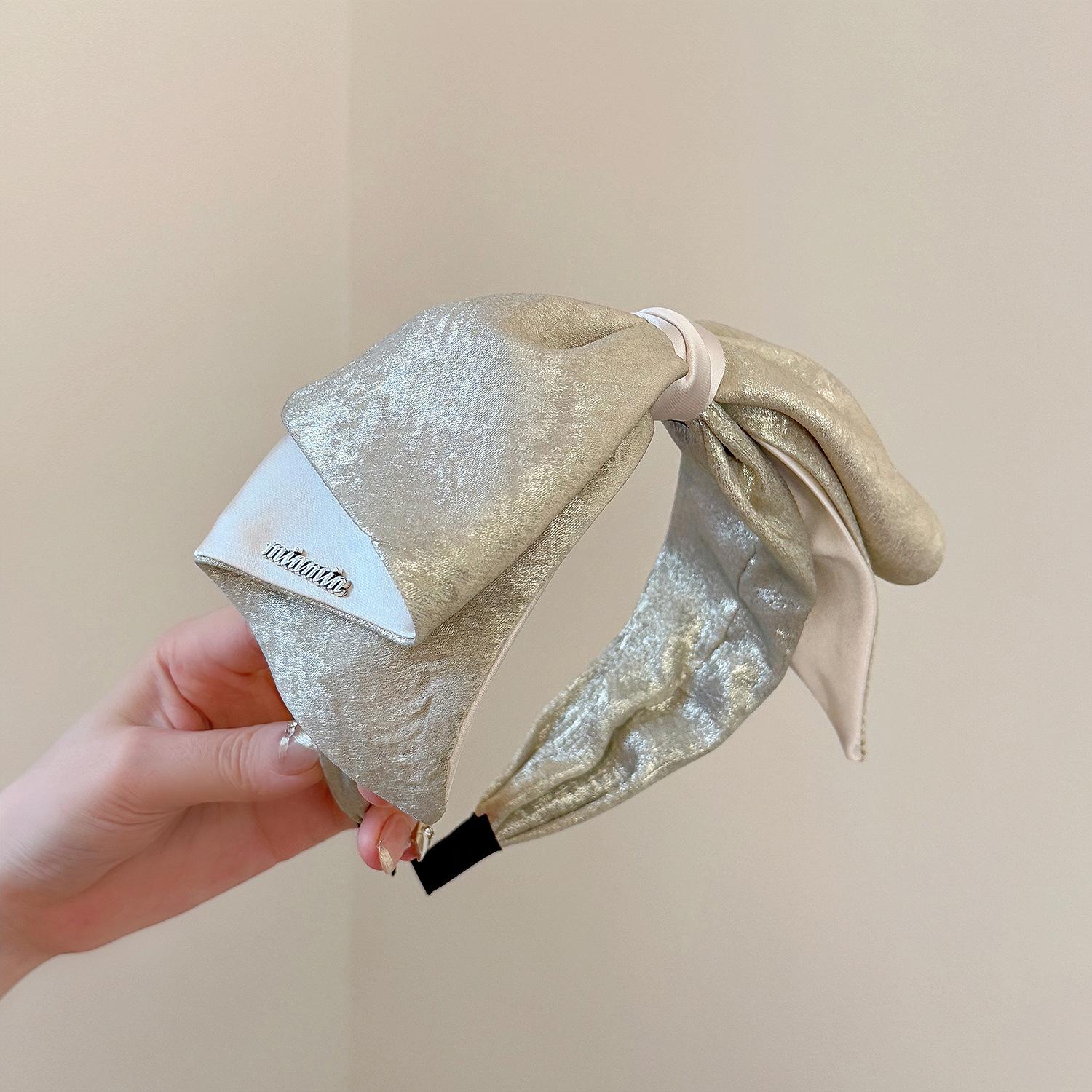 

Элегантная широкая повязка на голову с большим бантом и мелким глиттером - корейский ретро-стиль для женщин шампанского