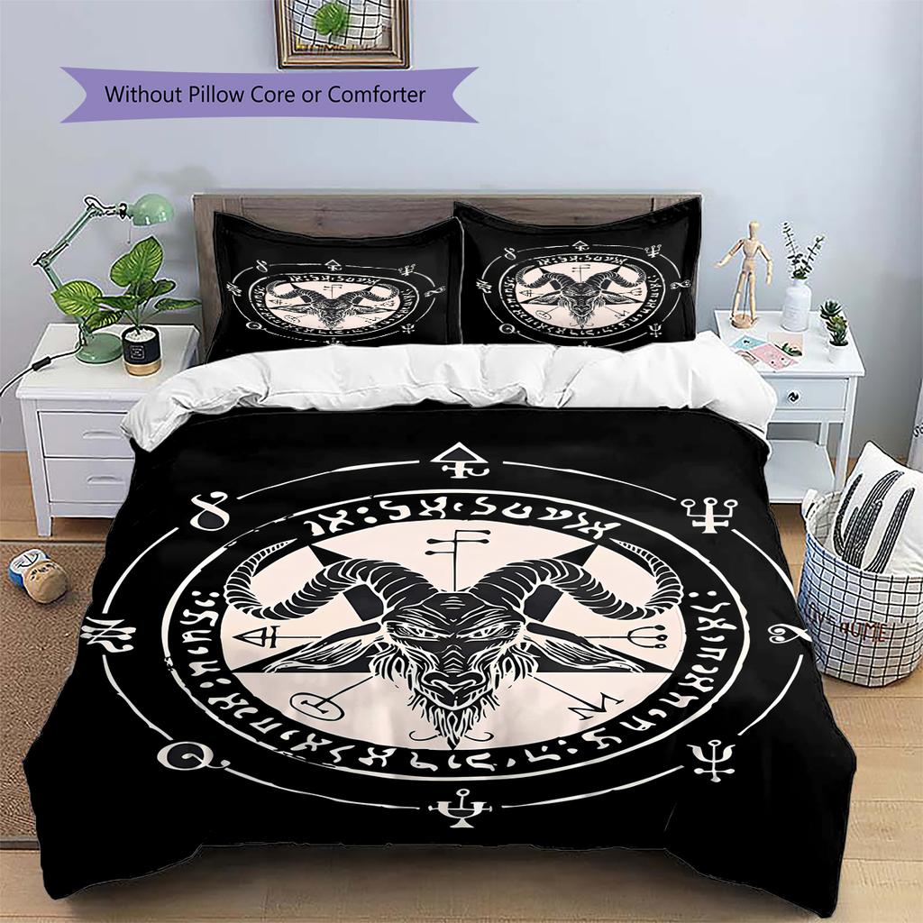 Satan Symbol Pattern Bedding,Quilt Set Quilt Cover Pillowcase Home Birthday Gift (1 * Duvet Cover + 2 * Pillowcase, Without Core)