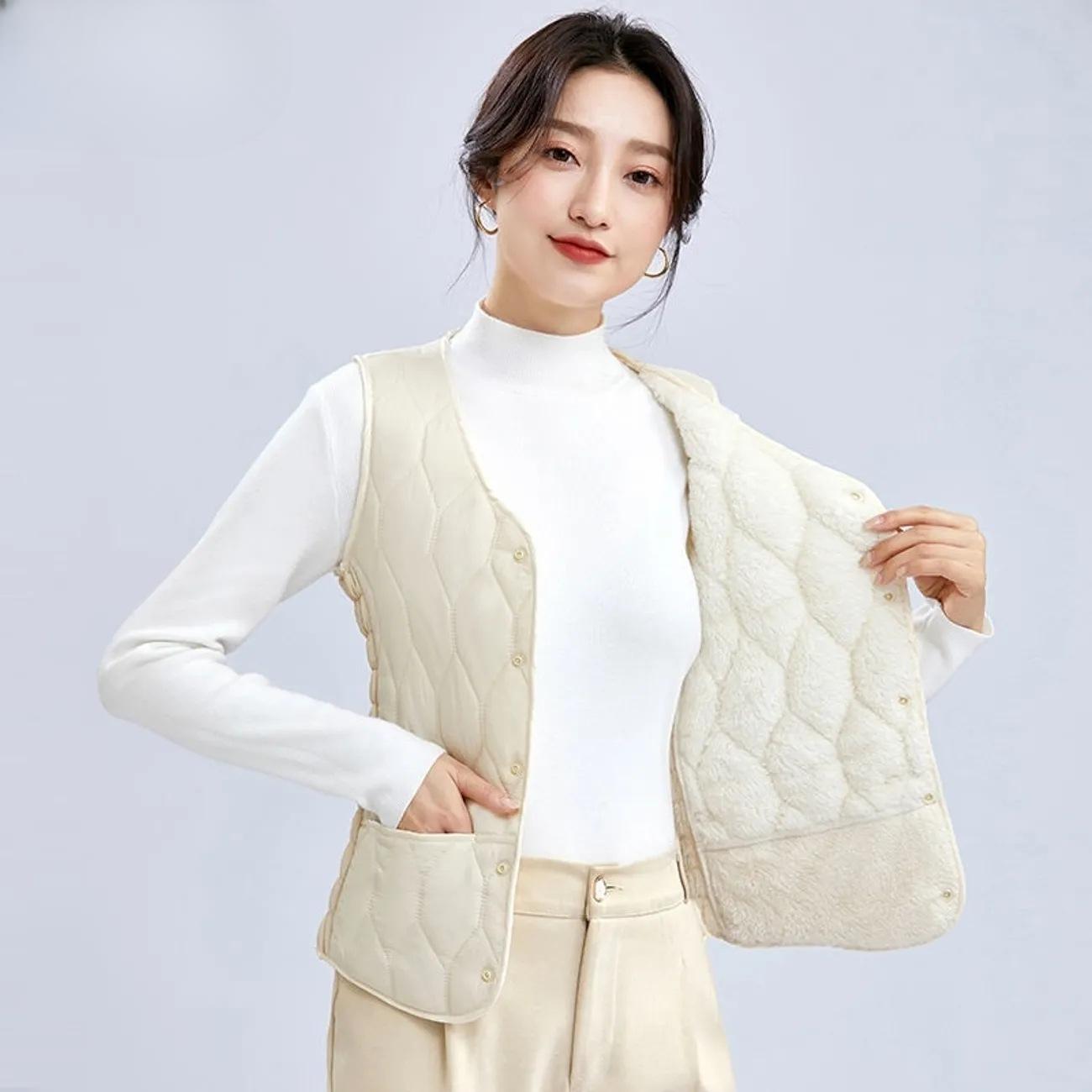 

Осенне-зимняя женская безрукавка из хлопка с пухом, короткая, из толстого овечьего флиса, утолщенная, приталенная, больших размеров, жилет для ношения под одеждой M слоновая кость