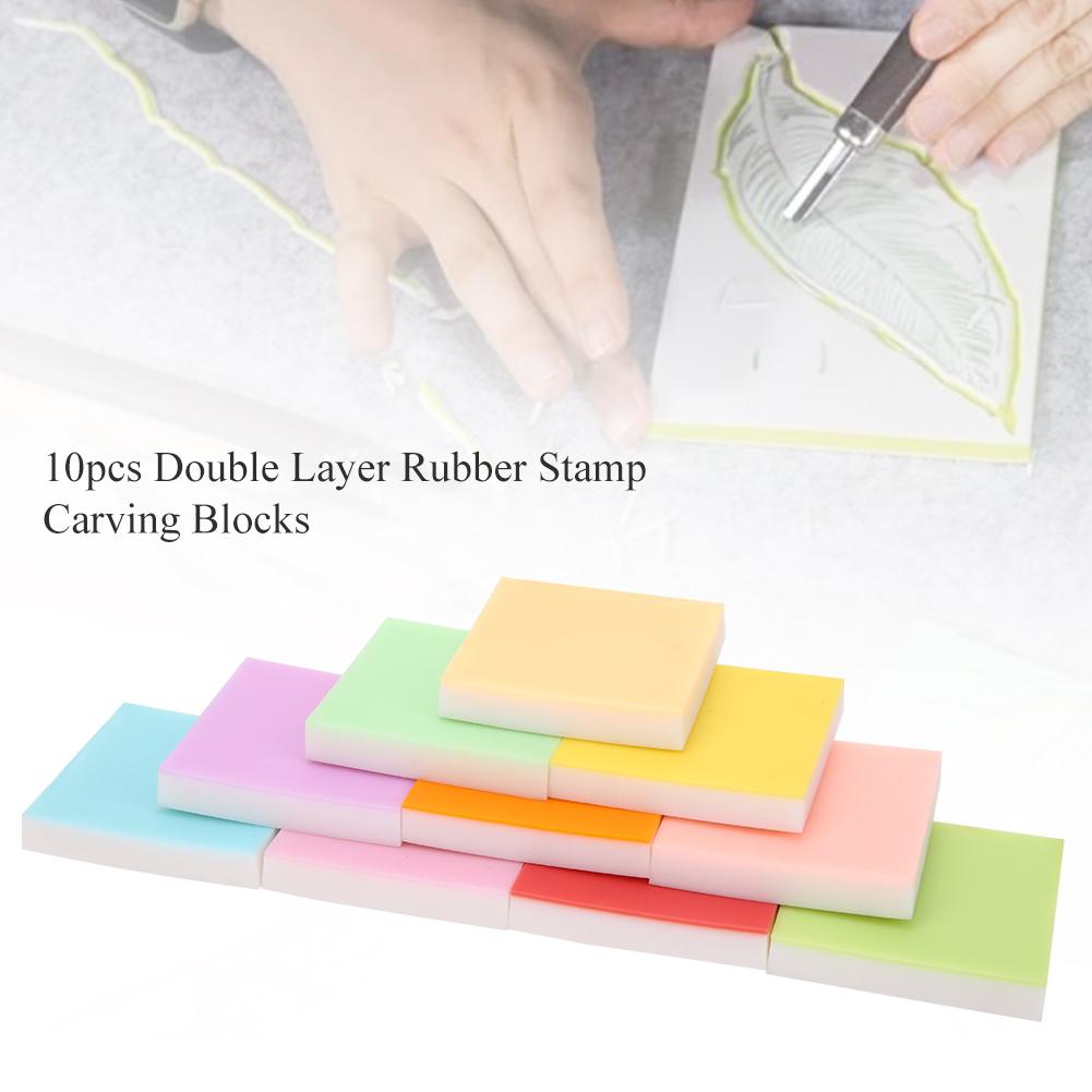 10pcs Double Layer Rubber Stamp Carving Blocks for Handcraft DIY Stamps Making