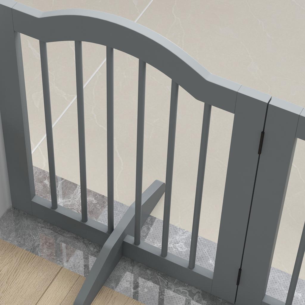 3 Panels Dog Gate W/ Support Feet Fence Safety Barrier Freestanding Wood Light Grey