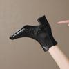 Krazing Pot Sheep Skin Square Toe Winter Med Heels Chelsea Boots Women Zipper Retro Fashion Leisure Ankle Boots
