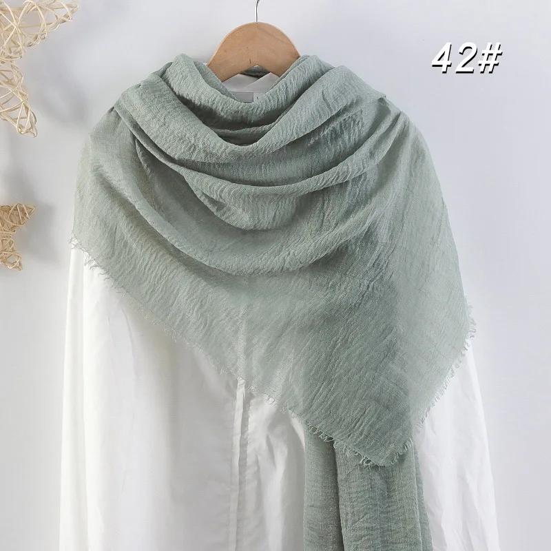 Eșarfă Moale din Bumbac și In 90x180cm Femei Musulmane Eșarfă Hijab Șifonată Culoare Solidă Șaluri Islamice de Cap Înfășurări Eșarfă de Cap Femei