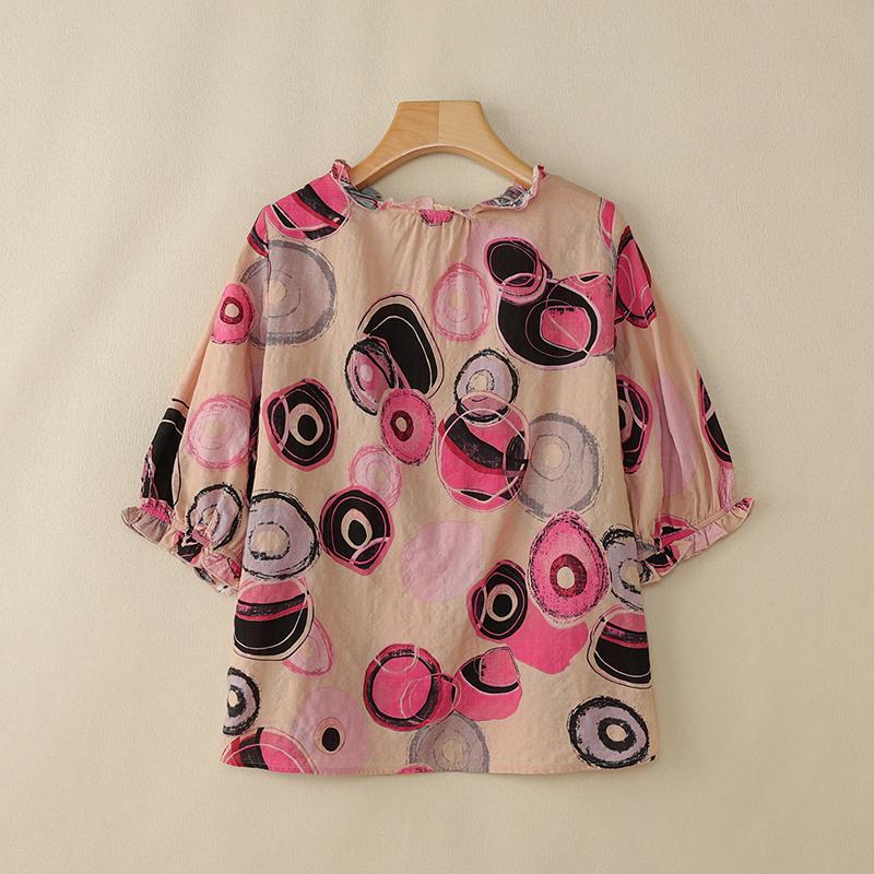 

ZANZEA Женская повседневная блузка с круглым вырезом, рукавом до локтя, свободного кроя, с принтом 4XL розовый