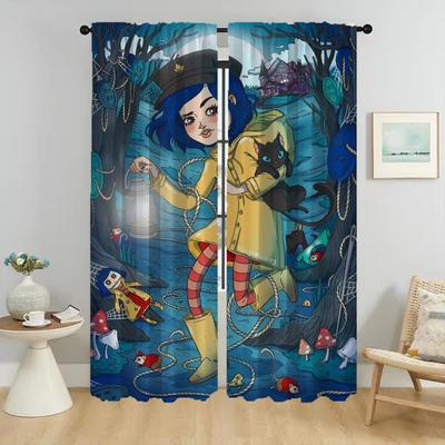 Cortinas Elegantes para Habitación Coraline 2 Piezas Cortinas de Cocina para Cámara Cortina de Sala de Estar Decoración de Halloween Estores Divisor