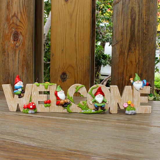 Zwerg-Willkommensschild, Kunstharz, Cartoon-Zwerg-Ornament, Gartenzwerg, Brief, Willkommensschild für Zuhause, Büro, Balkon, Innen- und Außendekor