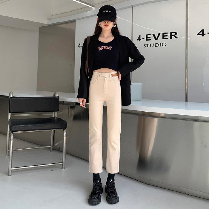 

Джинсы для женщин на осень, узкие с высокой талией, укороченные брюки для женщин на осень, универсальные облегающие и свободные 32