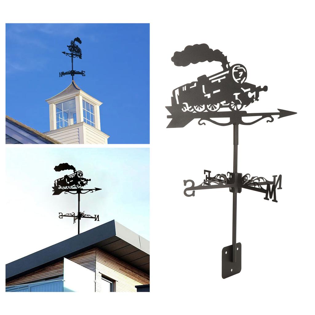 Vintage Design Black Metal Weather Vane, Wind Direction Indicator for Home Garden Decor