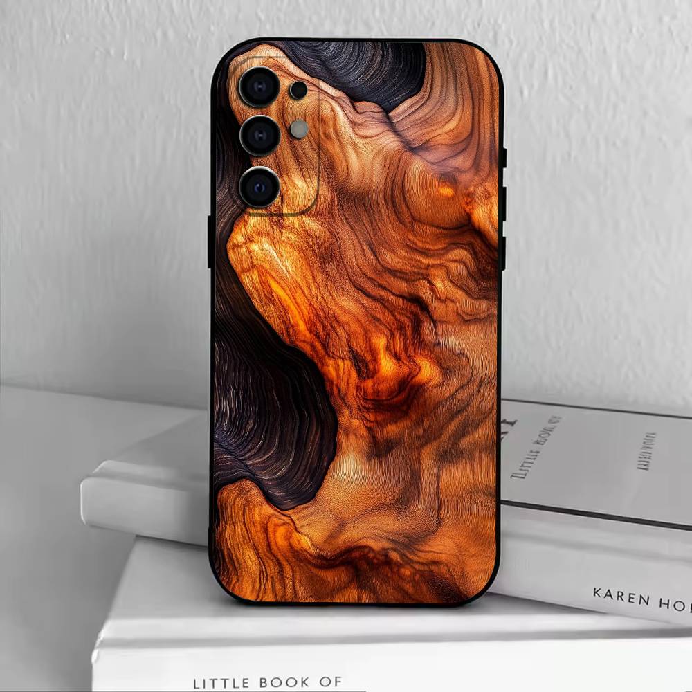 N-Natural Wood  Phone Case Black Silicone Soft For Samsung S25,S24,S21,S22,S23,S30,Ultra,S20,Plus,Fe,Lite