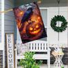 1pc, Halloween Pumpkin Lantern and Crowdouble-sided Garden Flag Yard Decoration, Outdoor Decoration, Lawn Decoration, Flag Only