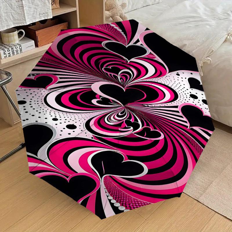 1pc Heart Love Automatic Open/Close Umbrella Compact Folding Umbrella with 8-Rib Shaft for Women/Men, Portable Travel Umbrella,1209S