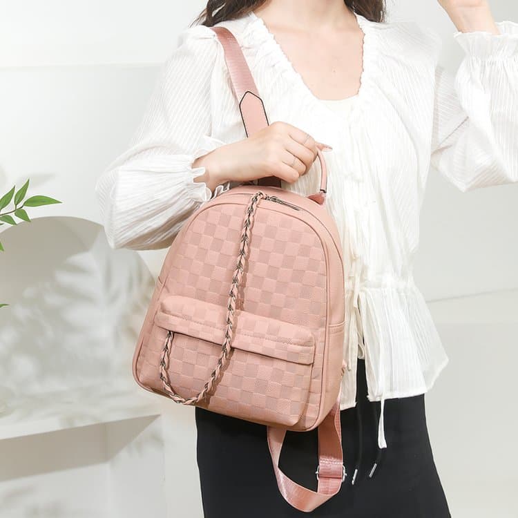 Chessboard embossed backpack large capacity women's backpack