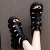 Soft leather sandals women's 2025 summer new muffin thick-soled Roman sandals Gaobang hollow open-toed women's sandals versatile