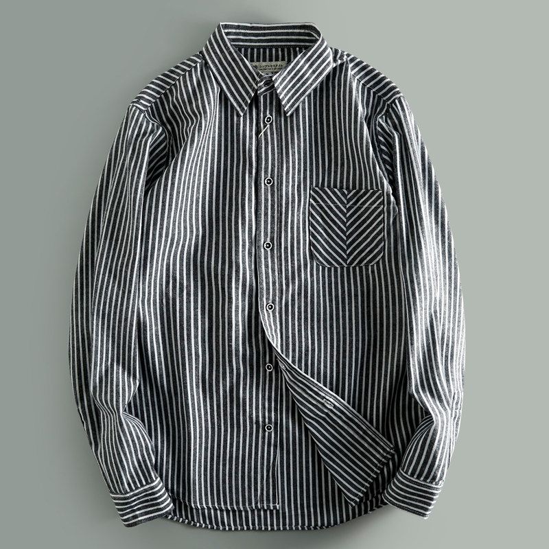 First-Line Brand Cut the Tag Off Men's Foreign Trade Goods Export Overplus Order Clearance Stripe Long Sleeve Shirt All-Matching Men's Shirts