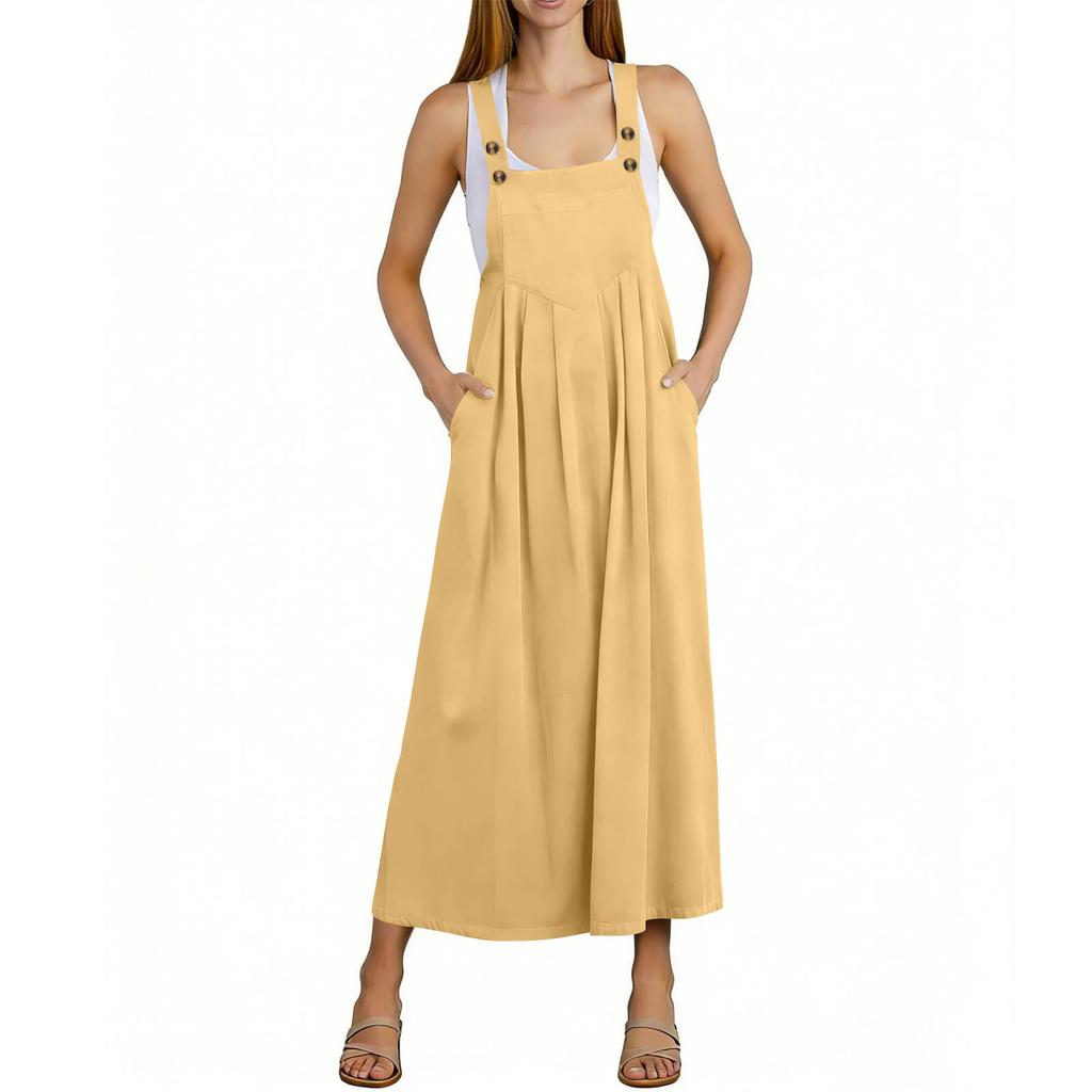 Dames Jurk, Eendelig, Kleur, Casual En Losse Pasvorm, Vintage Met Spaghettibandjes, Gemaakt Van Katoen En Linnen Mix.