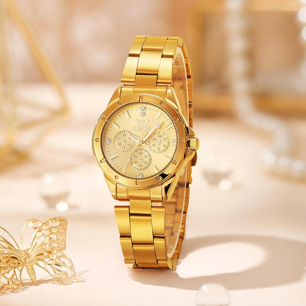OPK Women's Elegant Simple Quartz Watch Waterproof Luminous Gold