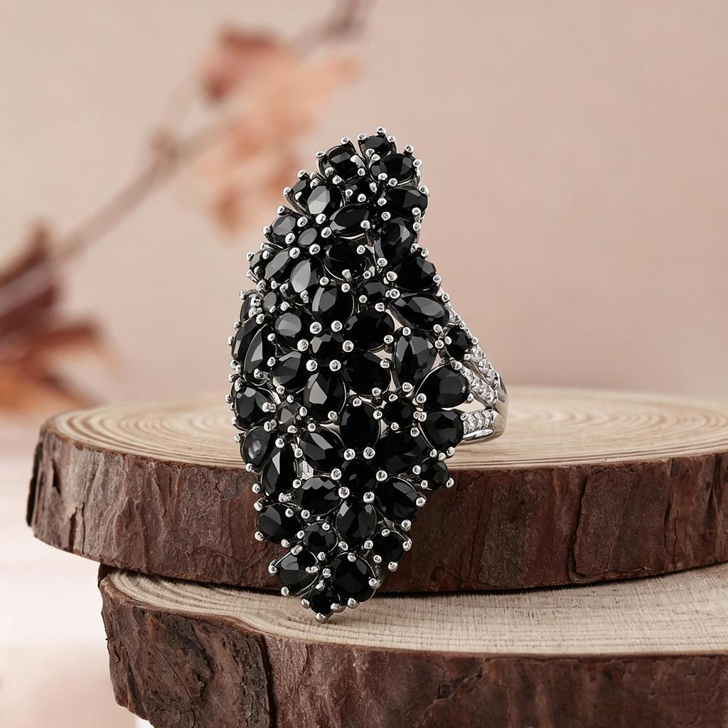 925 Sterling Silver big ring Natural Blk spinel elegant and noble for women's anniversary & banquet & engagement gift