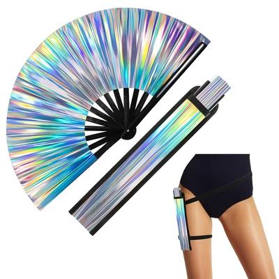 33 cm Glitzer-Handfächer mit Schutzhülle, Bambusknochen, Kung-Fu-Fan, groß, faltbar, für Festivals, Partys, Tanzen, für Partybedarf